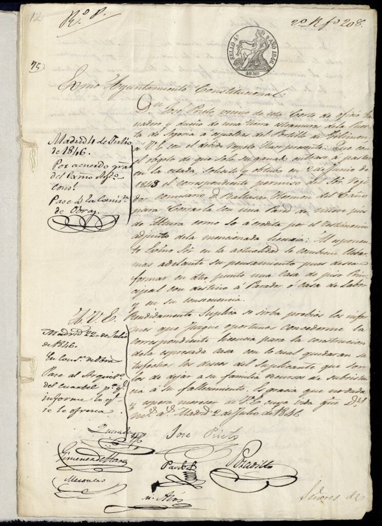 Miniatura de Don José Prieto vecino de esta Corte de oficio ganadero y dueño de una tierra extramuros de la Puerta de Segovía a espaldas del Portillo de Gilimón, solicita licencia para construir una casa de labor.