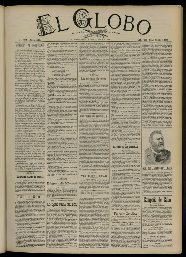 Miniatura de El Globo : diario ilustrado del 25 de julio de 1896, nº 7556