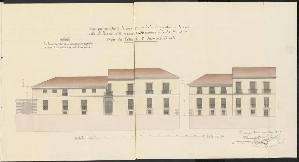 Miniatura de Licencia concedida al Don Juan de la Pezuela para reformar su casa de la calle Pizarro, 19, con vuelta a la del Pez, 15
