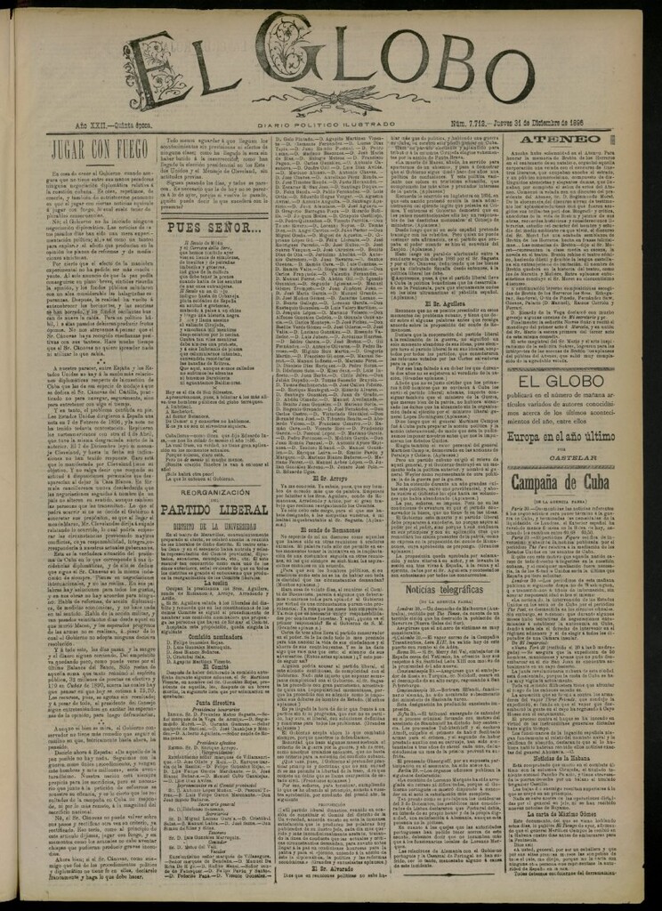 Miniatura de El Globo : diario ilustrado del 31 de diciembre de 1896, nº 7712
