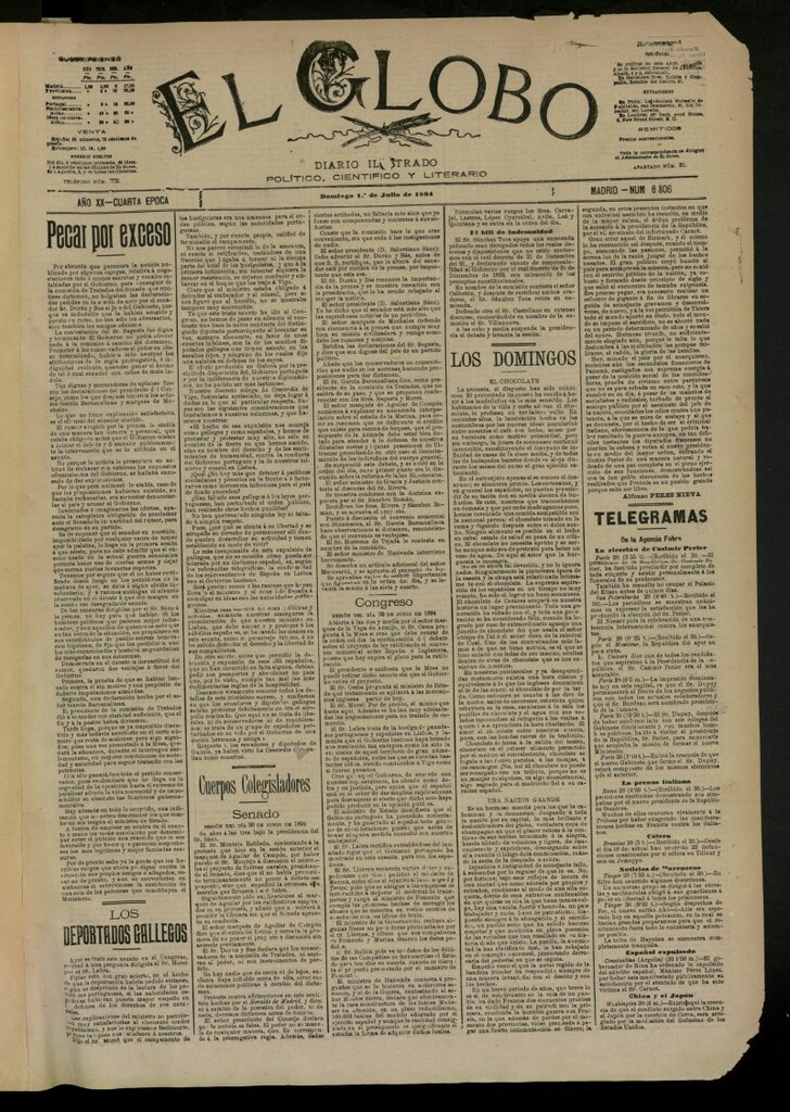 Miniatura de El Globo : diario ilustrado del 1 de julio de 1894, nº 6806