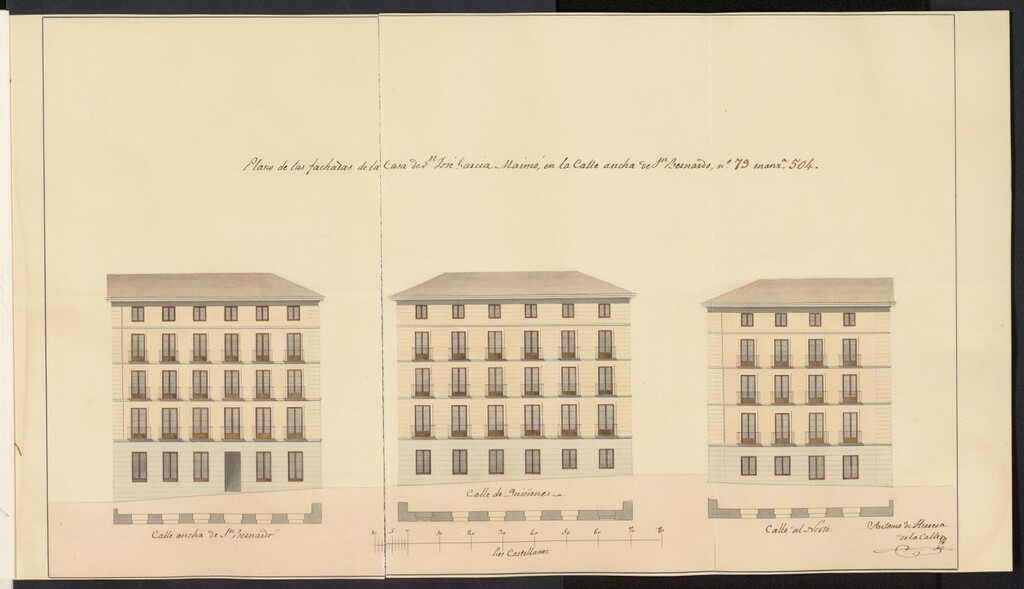 Miniatura de Licencia concedida a Don José García Maimó para edificar en el solar de la Calle Ancha de San Bernardo 79, manzana 504 y sanción economica por no haber respetado el acuerdo de obras con el Ayuntamiento.