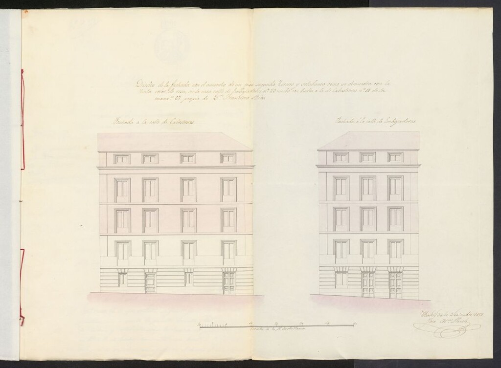 Miniatura de Licencia concedida a Don Francisco Fernández de los Ríos para levantar dos pisos y sotabanco en su casa de la calle de Embajadores, 29
