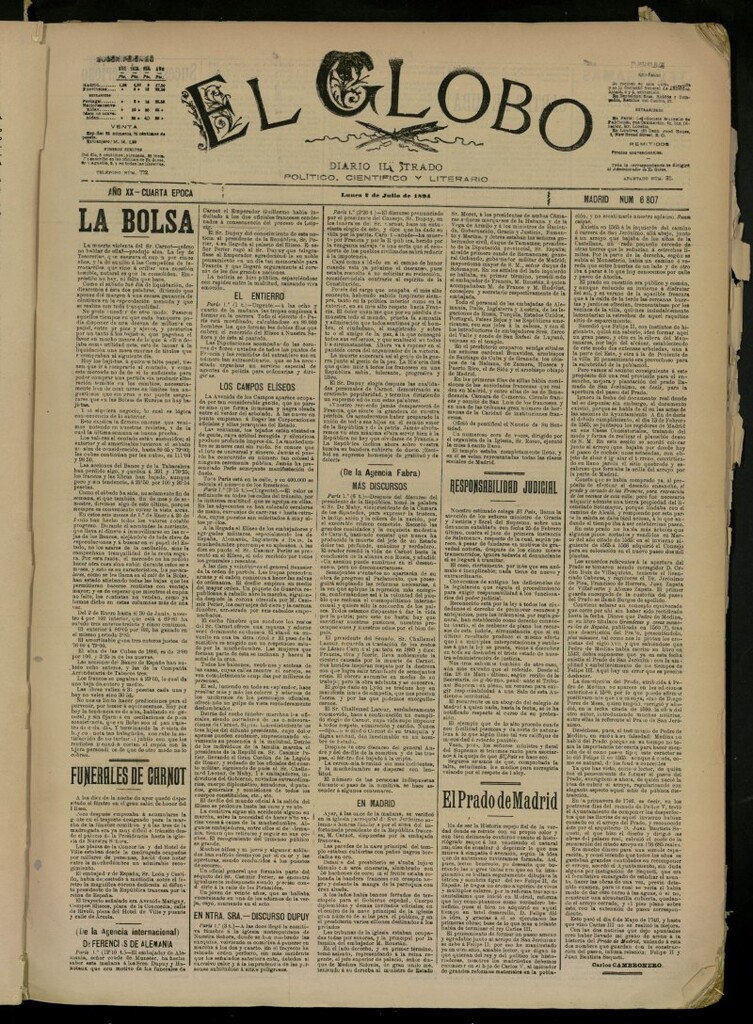 Miniatura de El Globo : diario ilustrado del 2 de julio de 1894, nº 6807