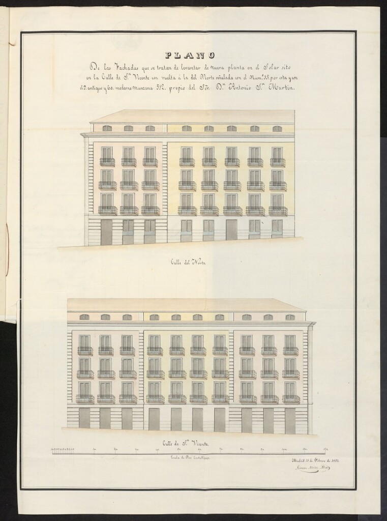 Miniatura de Licencia concedida a Don Antonio San Martín para construir en un solar de la calle de San Vicente Baja, 60-62 con vuelta a la del Norte, 13-19