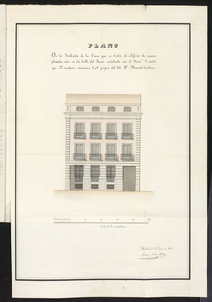 Miniatura de Licencia concedida a Don Manuel Cortina y Miguez para edificar casa en la calle de Fúcar, 22