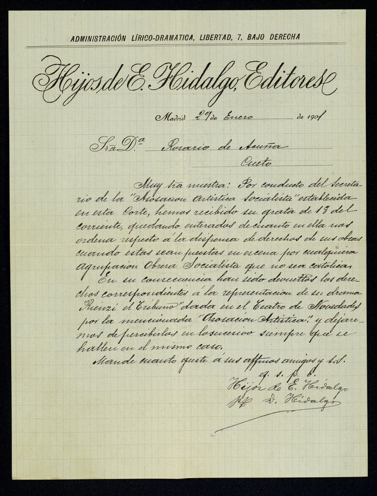 Miniatura de Carta de Hijos de Eduardo Hidalgo a Rosario de Acuña