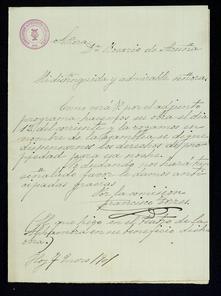 Miniatura de Carta de Francisco Torres a Rosario de Acuña