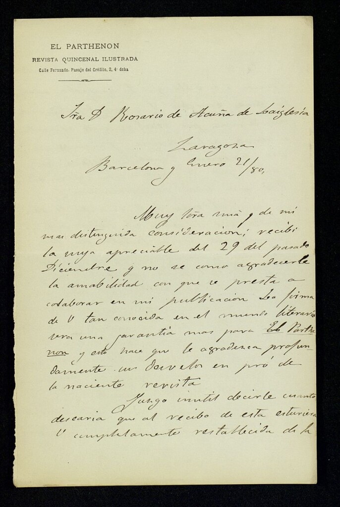 Miniatura de Carta de Josefa Pujol de Collado a Rosario Acuña
