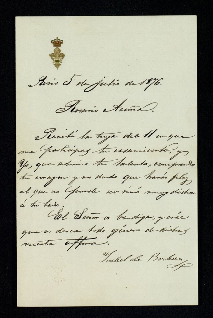 Miniatura de Carta de Isabel de Borbón a Rosario Acuña
