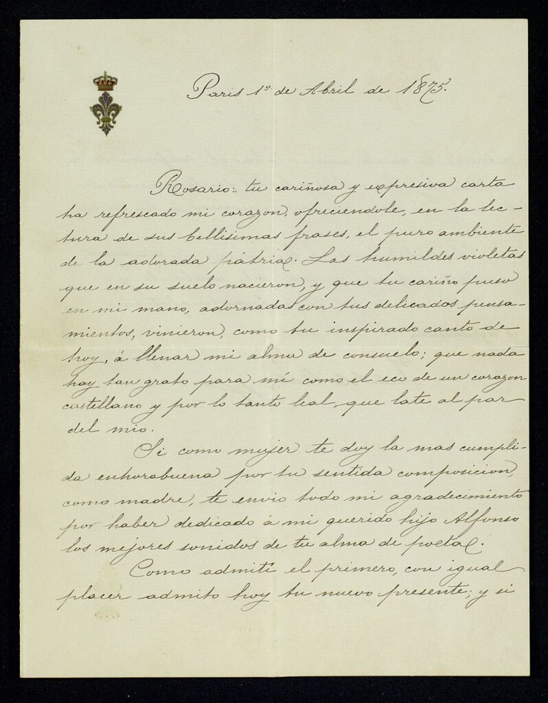 Miniatura de Carta de Isabel de Borbón a Rosario