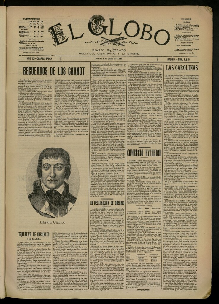 Miniatura de El Globo : diario ilustrado del 5 de julio de 1894, nº 6810