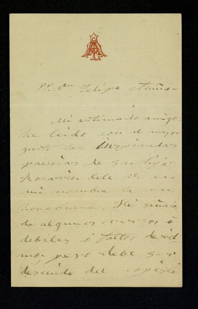 Miniatura de Carta de Adelardo López de Ayala a Felipe de Acuña