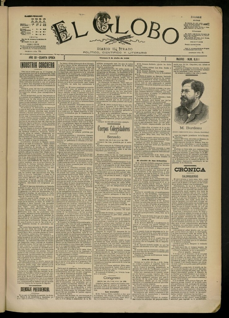 Miniatura de El Globo : diario ilustrado del 6 de julio de 1894, nº 6811