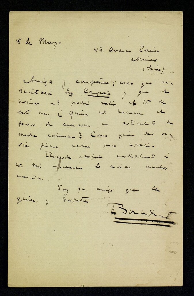 Miniatura de Carta de Luis Bonafoux a Rosario de Acuña