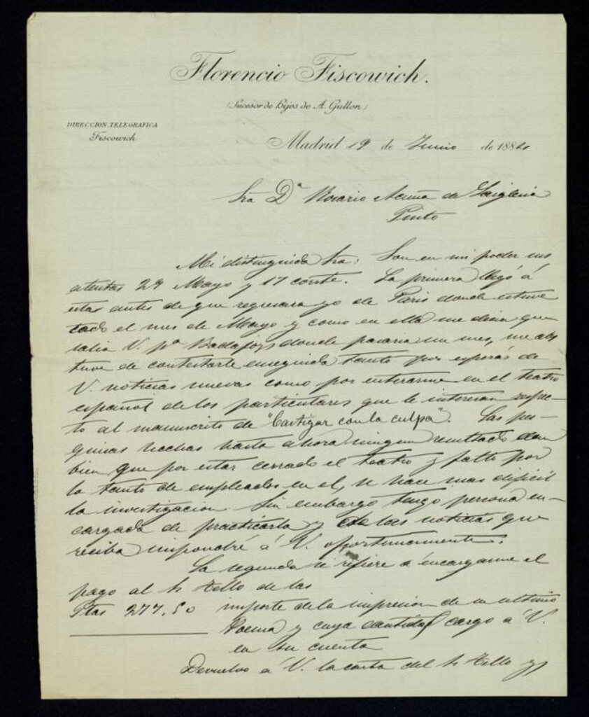 Miniatura de Carta de F. Fiscowich a Rosario de Acuña