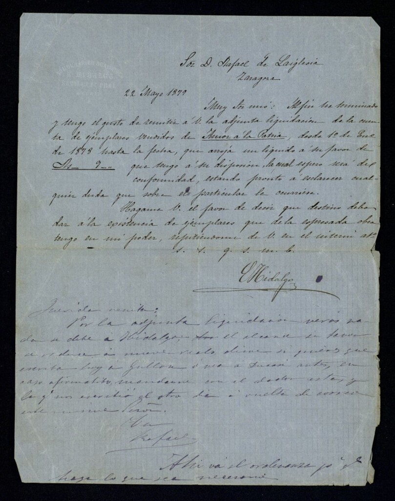 Miniatura de Carta de Eduardo Hidalgo a Rafael de Laiglesia
