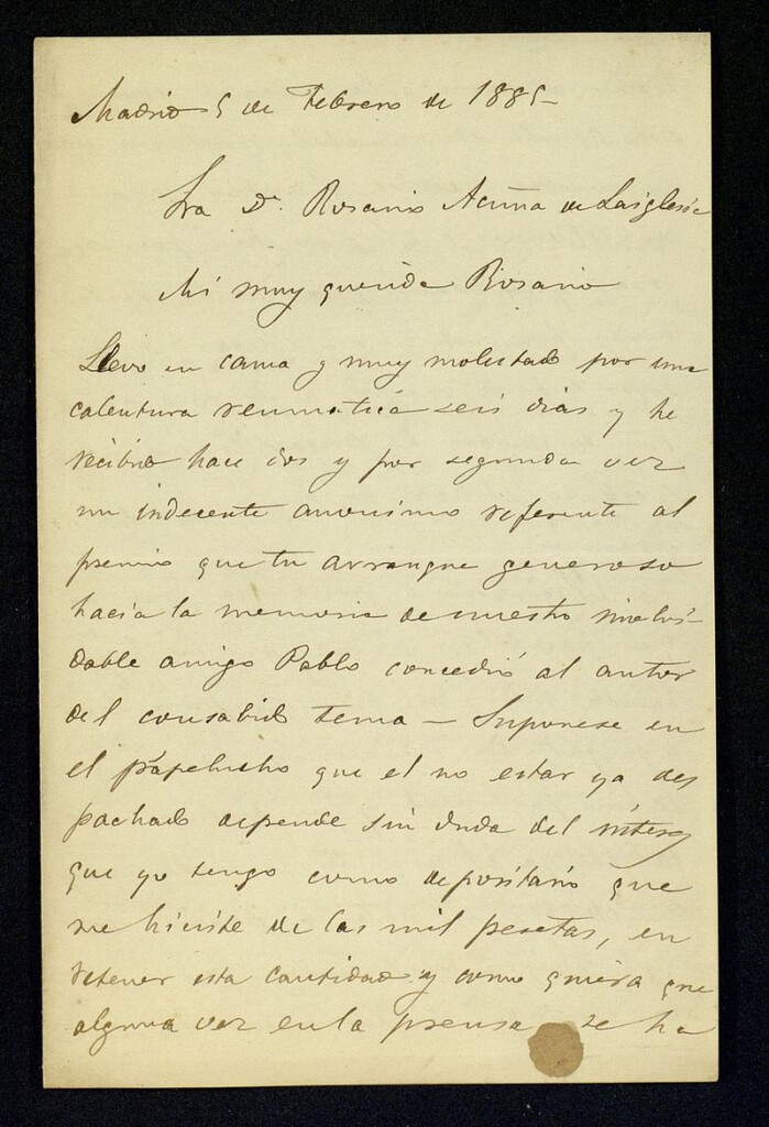 Miniatura de Carta de Andrés del Busto a Rosario de Acuña