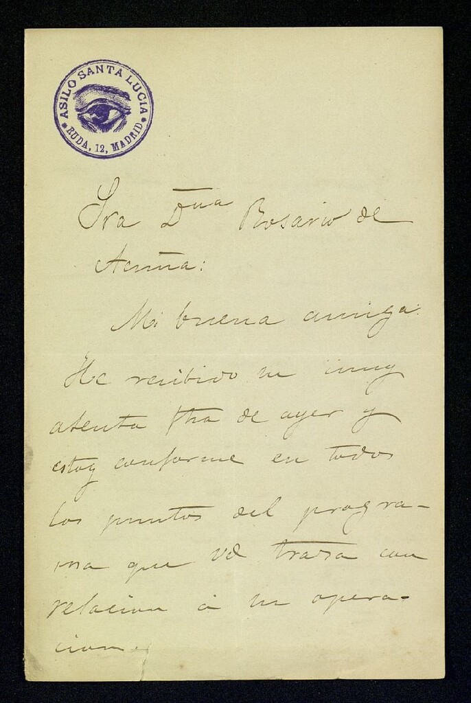 Miniatura de Carta de Santiago de los Albitos a Rosario de Acuña