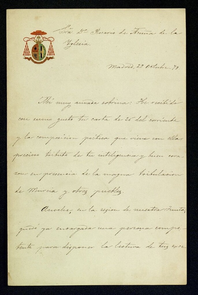 Miniatura de Carta del Cardenal Benavides a Rosario de Acuña