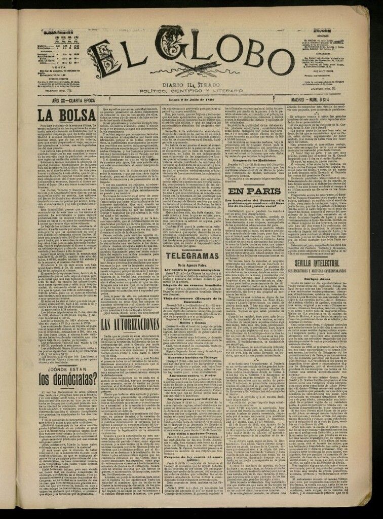 Miniatura de El Globo : diario ilustrado del 9 de julio de 1894, nº 6814