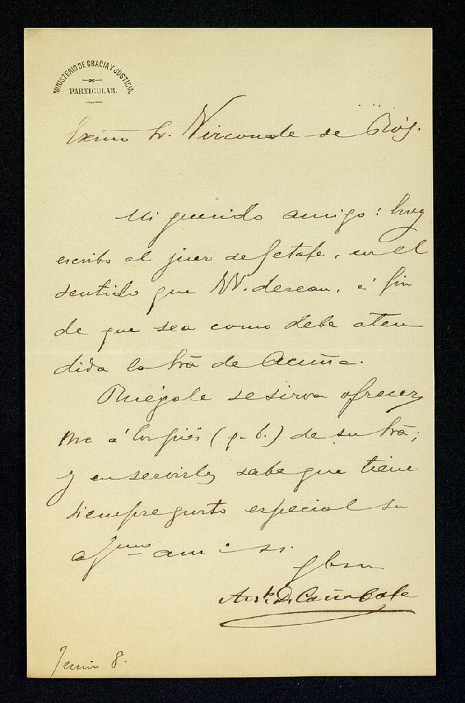 Miniatura de Carta de Ant. Cañabate al Vizconde de Ros