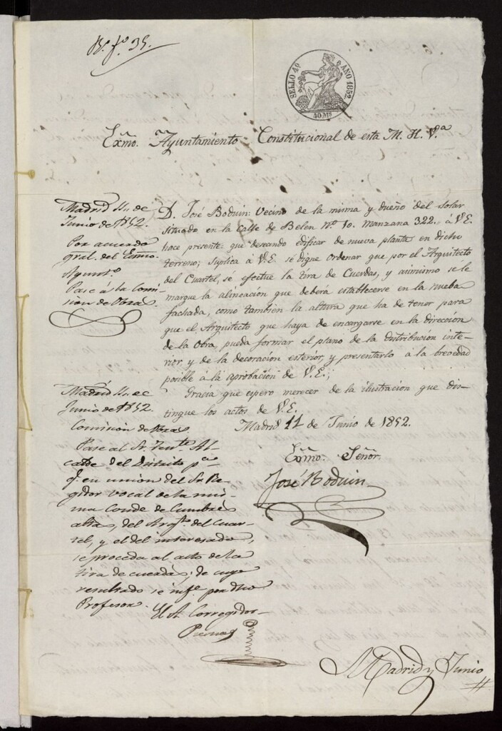 Miniatura de Licencia solicitada por Don José Boduín para edificar de nueva planta en la calle de Belén, 10. Inconcluso