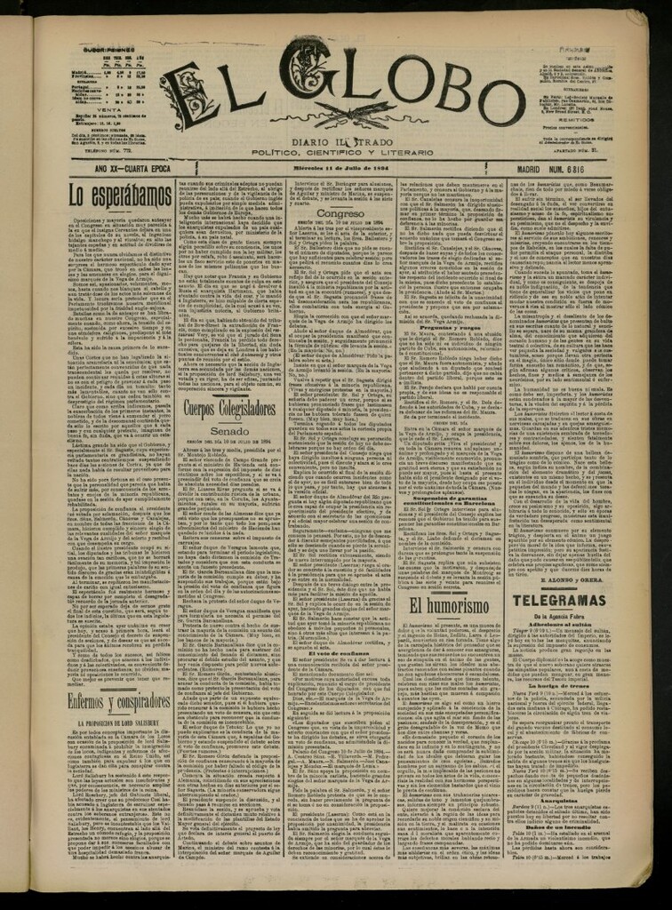 Miniatura de El Globo : diario ilustrado del 11 de julio de 1894, nº 6816