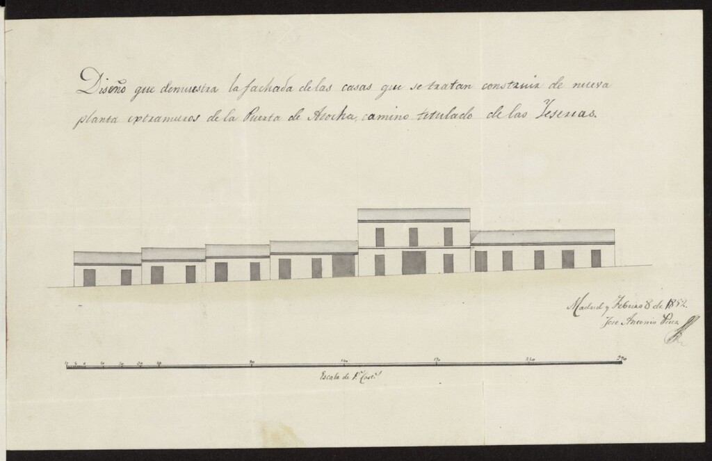 Miniatura de Licencia concedida a Don Teodoro Muñoz para construir extramuros de la Puerta de Atocha, en el barrio de las Yeserías