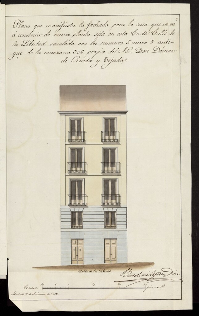 Miniatura de Licencia concedida a Don Dámaso de Rueda y Tejada, para construir de nueva planta en la calle de la Libertad, 5