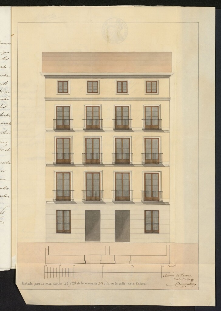 Miniatura de Licencia concedida a Doña Francisca de Paula de Santiago Palomares y Ugalde, para construir de nueva planta en la calle de la Cabeza, números 26 y 28