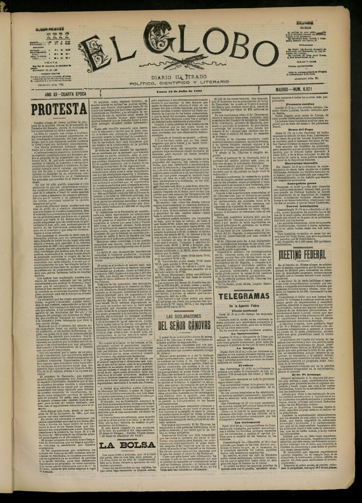 Miniatura de El Globo : diario ilustrado del 16 de julio de 1894, nº 6821