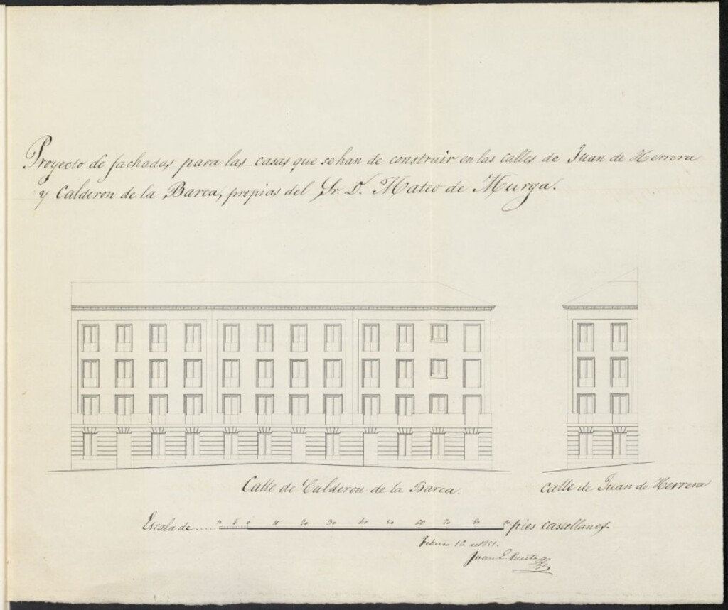 Miniatura de Licencia concedida a Don Mateo Murga para construir en un terreno situado entre las calles de Juan de Herrera y Calderón de la Barca