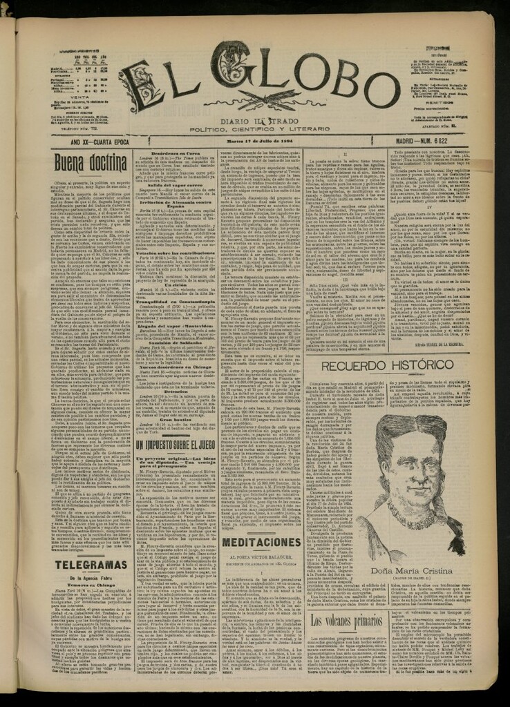 Miniatura de El Globo : diario ilustrado del 17 de julio de 1894, nº 6822