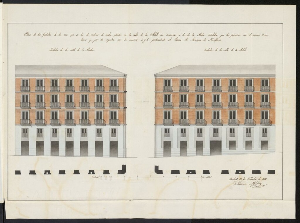 Miniatura de Licencia concedida al Sr. Marqués de Miraflores para reedificar la casa de la calle de la Salud, 9 con vuelta a la de la Abada, 4 y 6