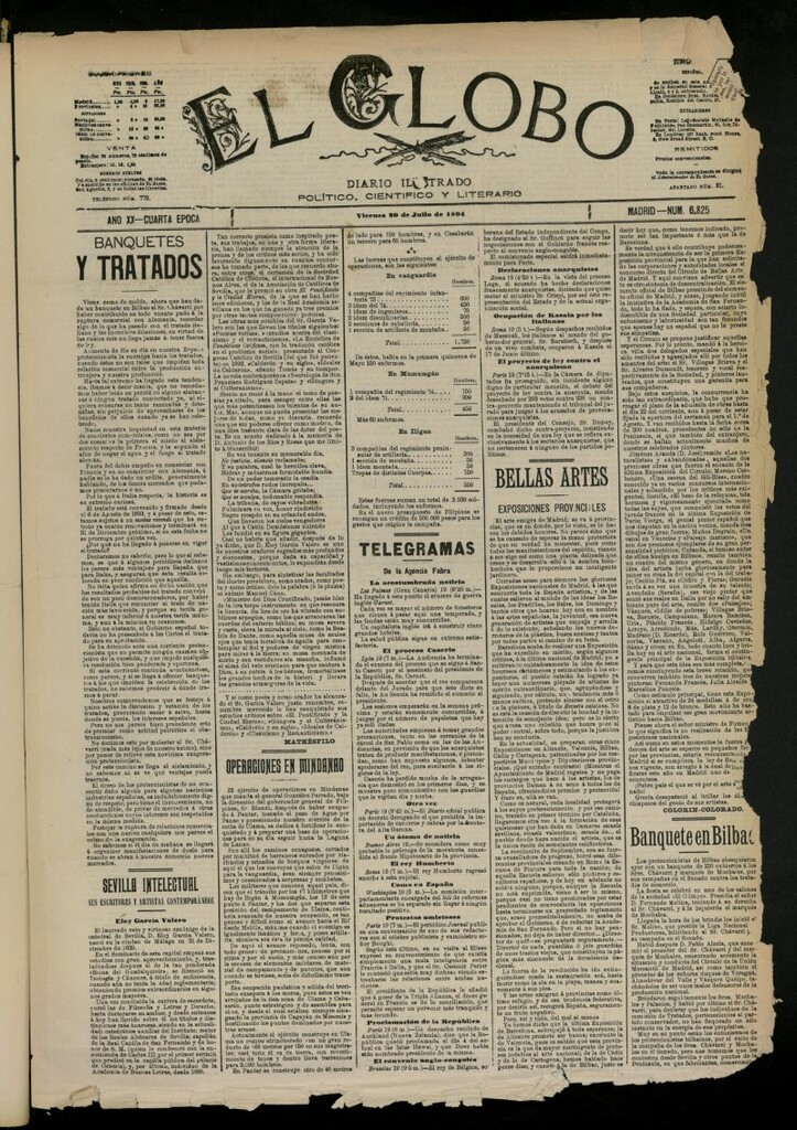 Miniatura de El Globo : diario ilustrado del 20 de julio de 1894, nº 6825
