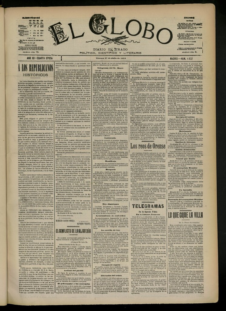 Miniatura de El Globo : diario ilustrado del 27 de julio de 1894, nº 6832