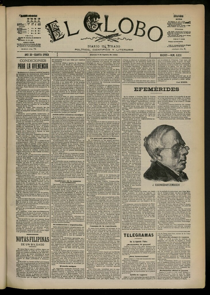 Miniatura de El Globo : diario ilustrado del 2 de agosto de 1894, nº 6838