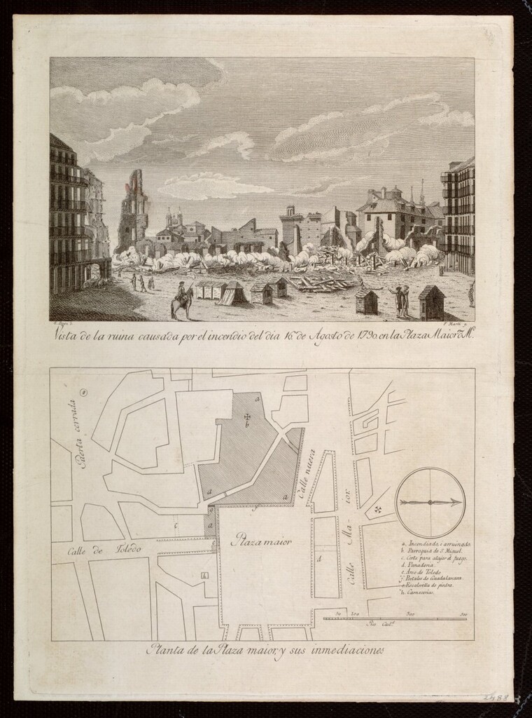 Miniatura de Vista de la ruina causada por el incendio del 16 de agosto de 1790 en la Plaza Mayor de Madrid