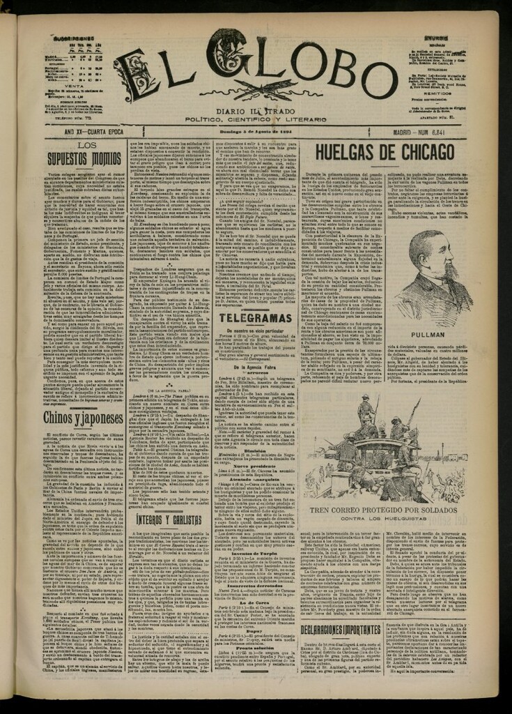 Miniatura de El Globo : diario ilustrado del 5 de agosto de 1894, nº 6841