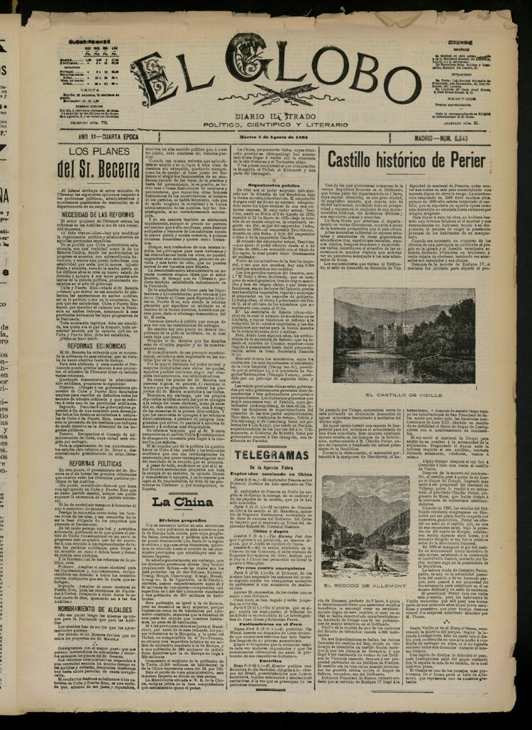 Miniatura de El Globo : diario ilustrado del 7 de agosto de 1894, nº 6843