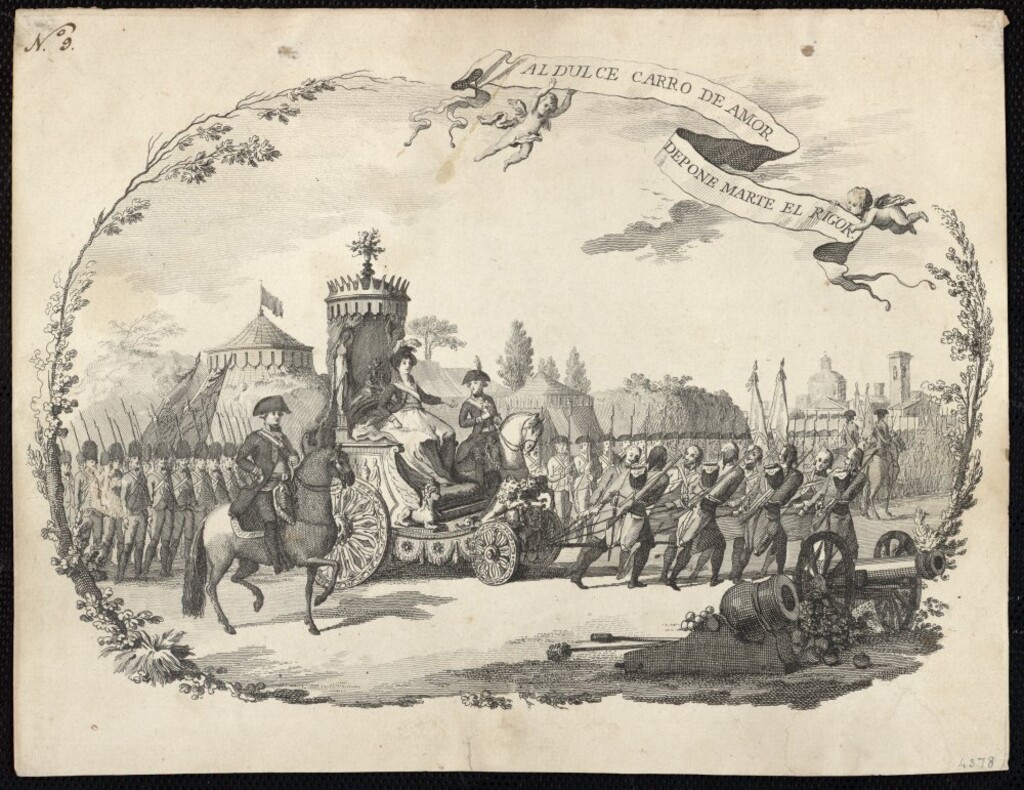 Miniatura de Entrada de Carlos IV y María Luisa en Badajoz (1802)
