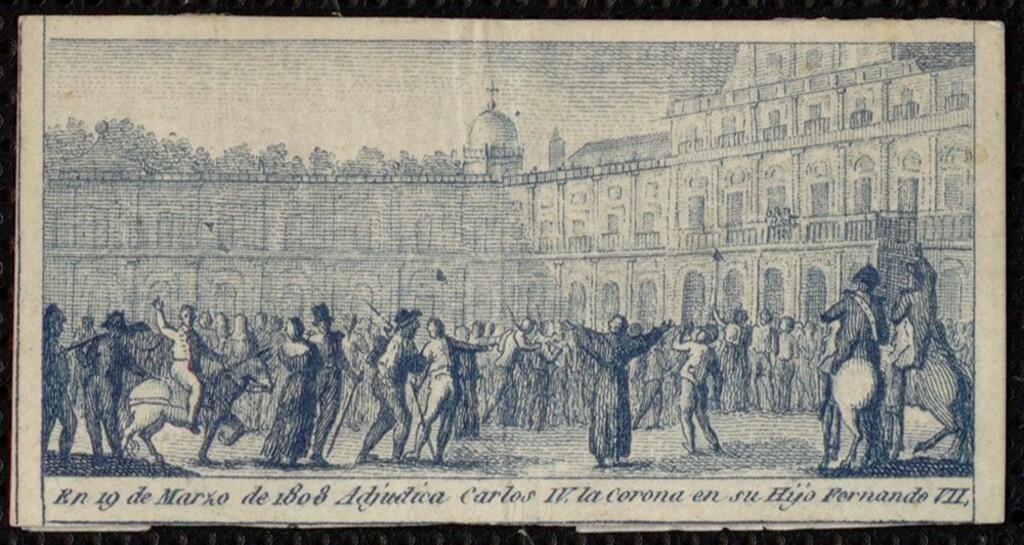 Miniatura de Abdicación de Carlos IV en su hijo. Tarjeta de visita