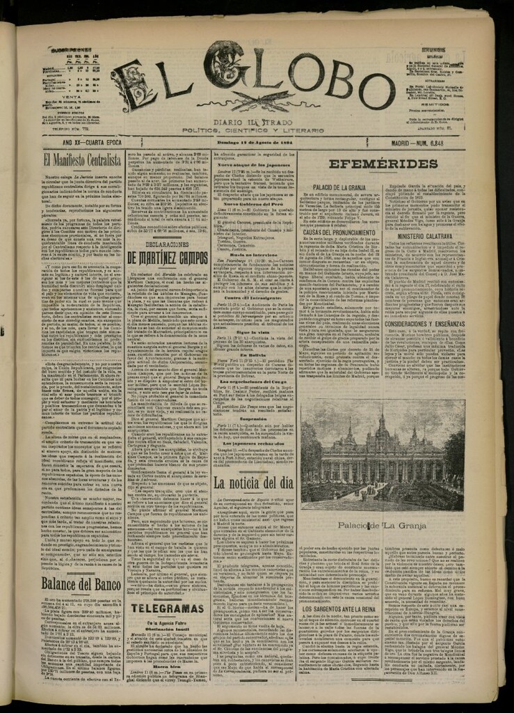 Miniatura de El Globo : diario ilustrado del 12 de agosto de 1894,nº 6848