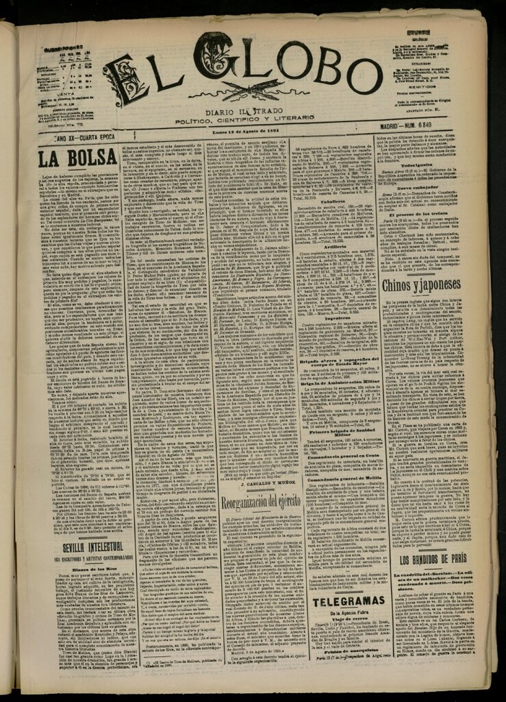Miniatura de El Globo : diario ilustrado del 13 de agosto de 1894, nº 6849
