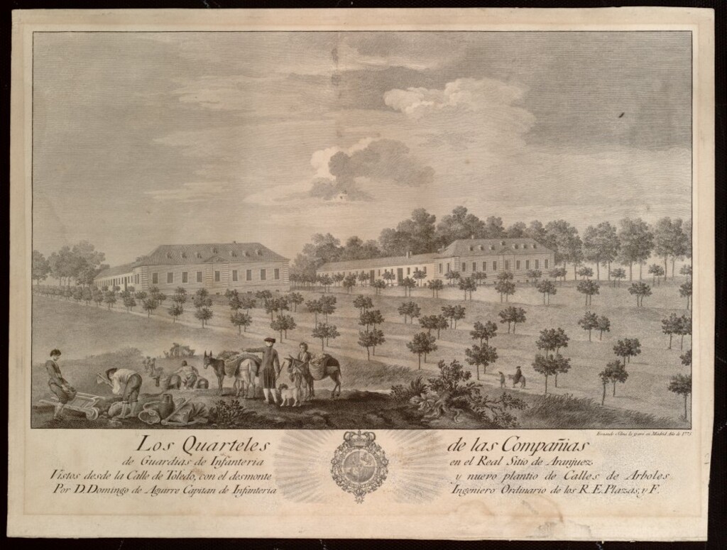 Miniatura de Vista de los cuarteles de las compañias de guardias de infanteria en el Real Sitio de Aranjuez