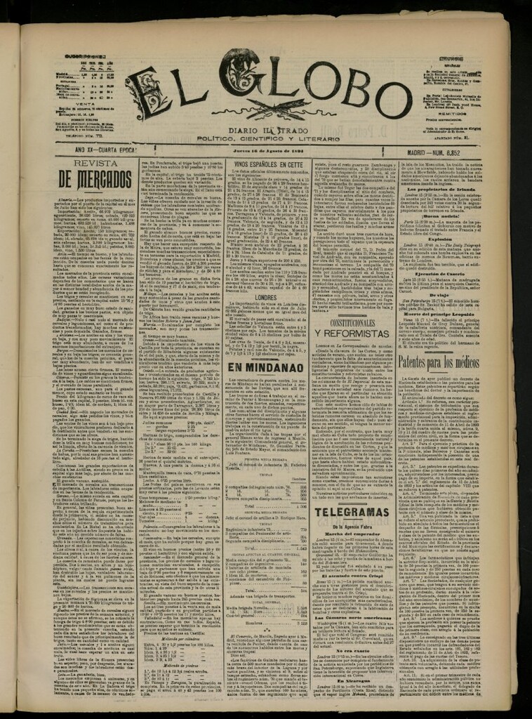 Miniatura de El Globo : diario ilustrado del 16 de agosto de 1894, nº 6852