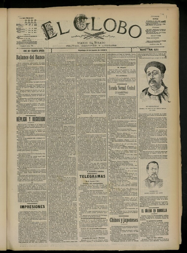 Miniatura de El Globo : diario ilustrado del 19 de agosto de 1894, nº 6855