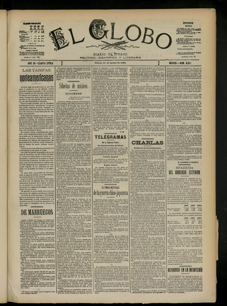 Miniatura de El Globo : diario ilustrado del 25 de agosto de 1894, nº 6861