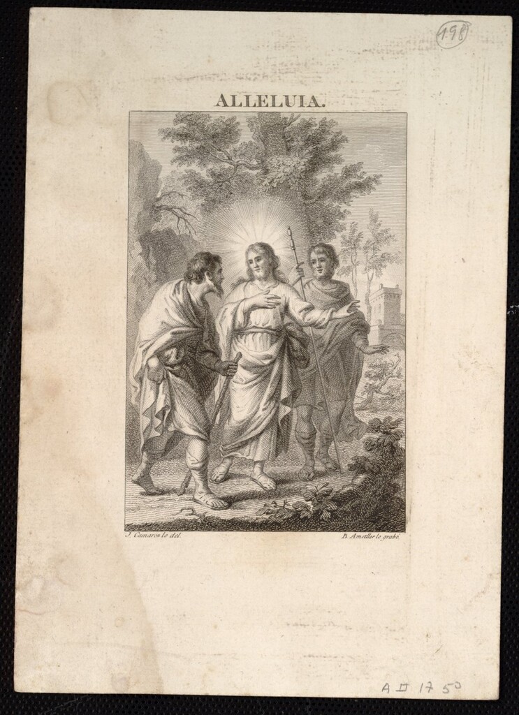 Miniatura de Jesús y los dicípulos de Emaús